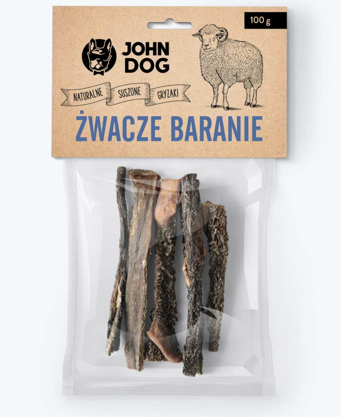 John Dog Żwacze baranie dla psa 100g naturalny gryzak