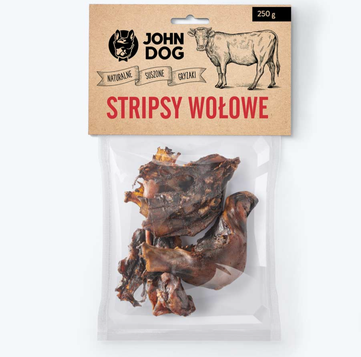 John Dog Stripsy wołowe dla psa 250g naturalny gryzak
