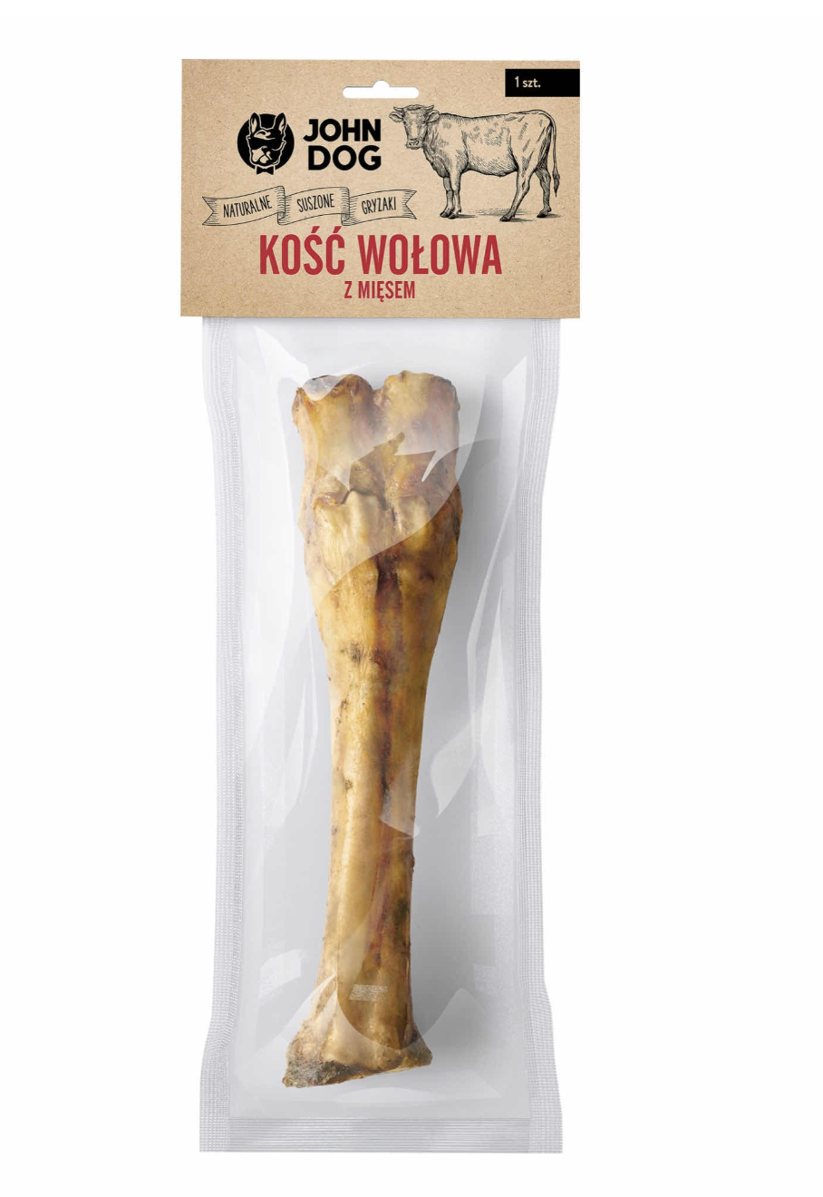John Dog Kość wołowa z mięsem dla psa naturalny gryzak 1 szt