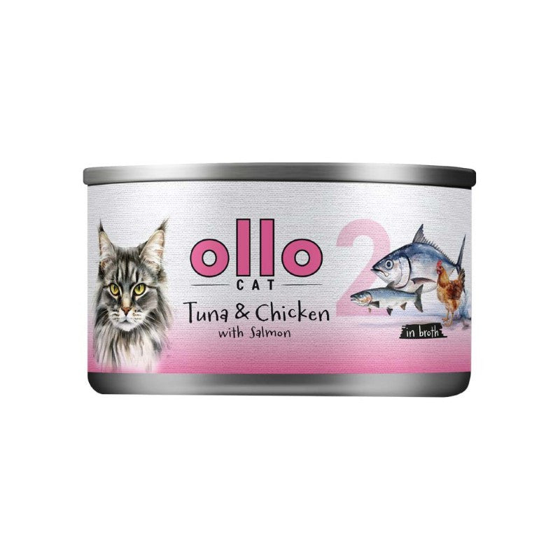 OLLO Cat Tuńczyk Kurczak Łosoś karma mokra dla kota w bulionie 70g