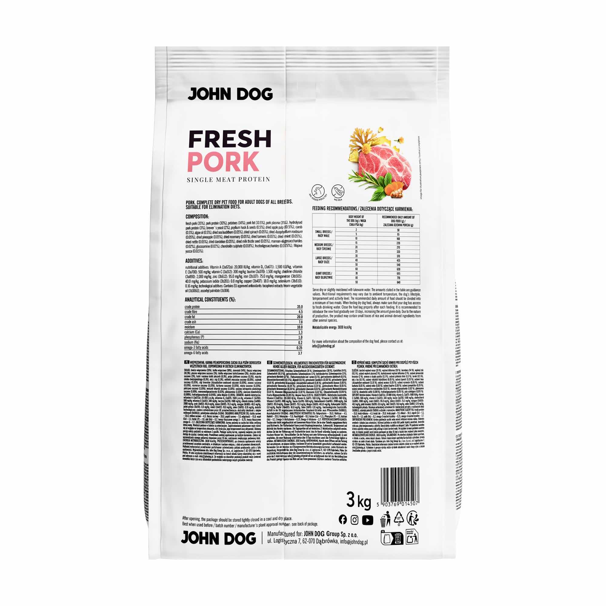 John Dog Fresh Wieprzowina Monobiałkowa Karma Sucha dla Psa