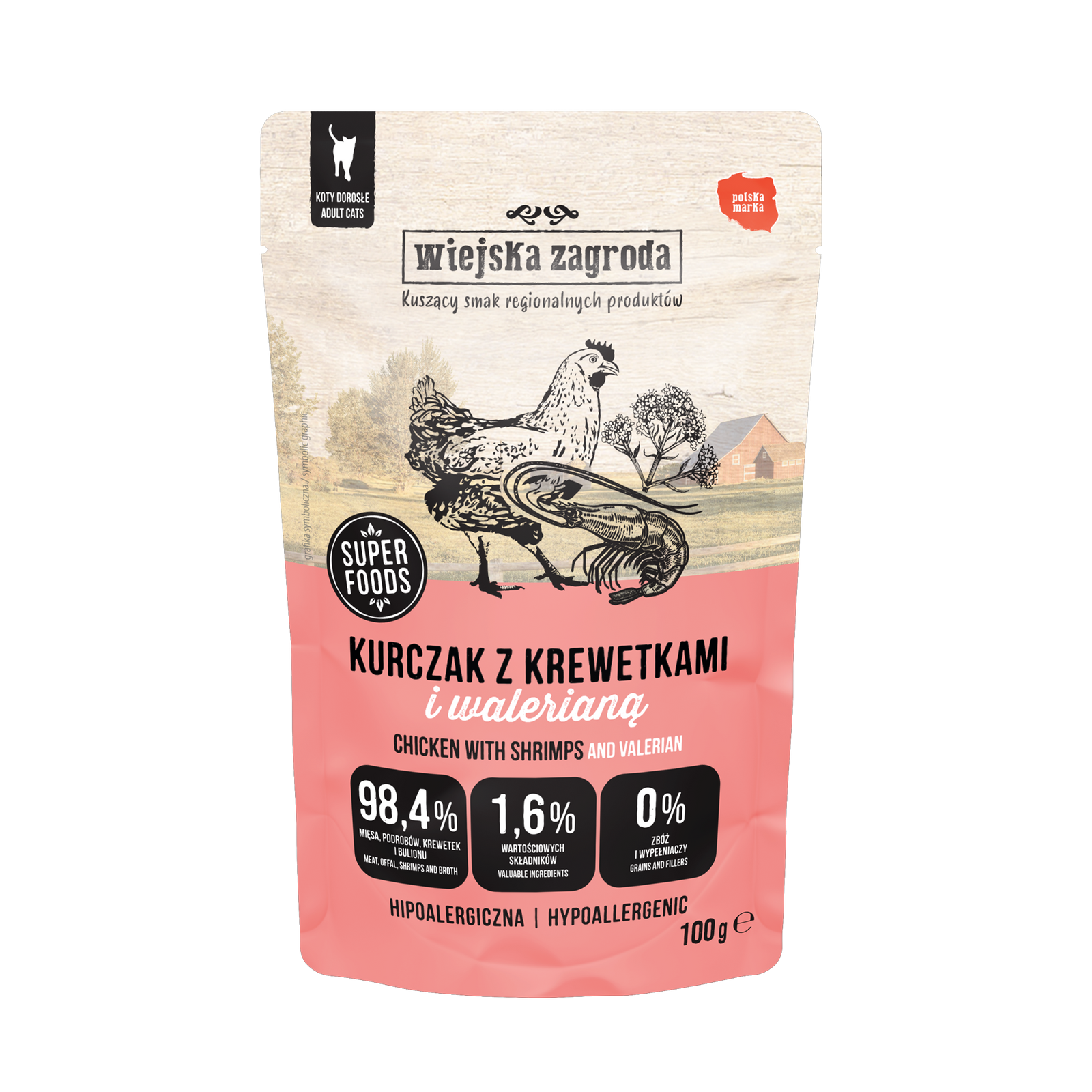 Wiejska Zagroda mokra karma dla kota Kurczak krewetki 100 g